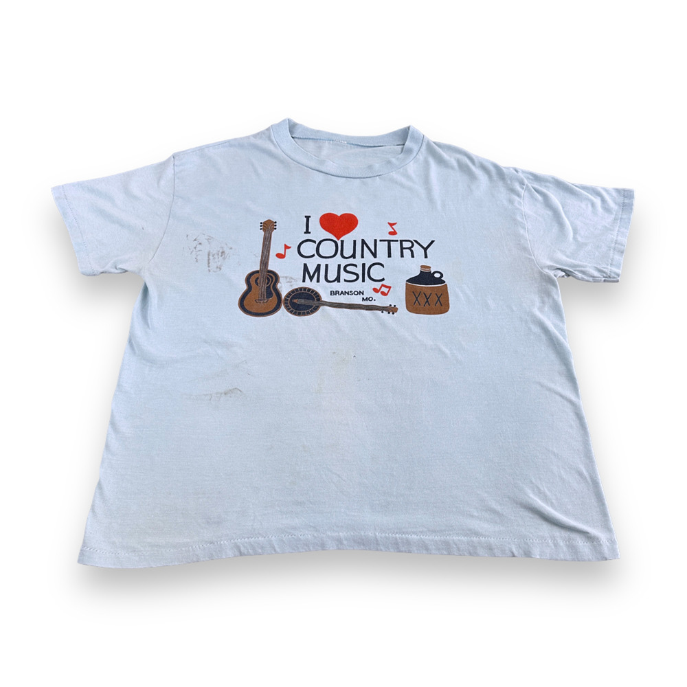 Vintage I Love Country Music Shirt Adult LARGE Blue 80s Branson MO Moonshine